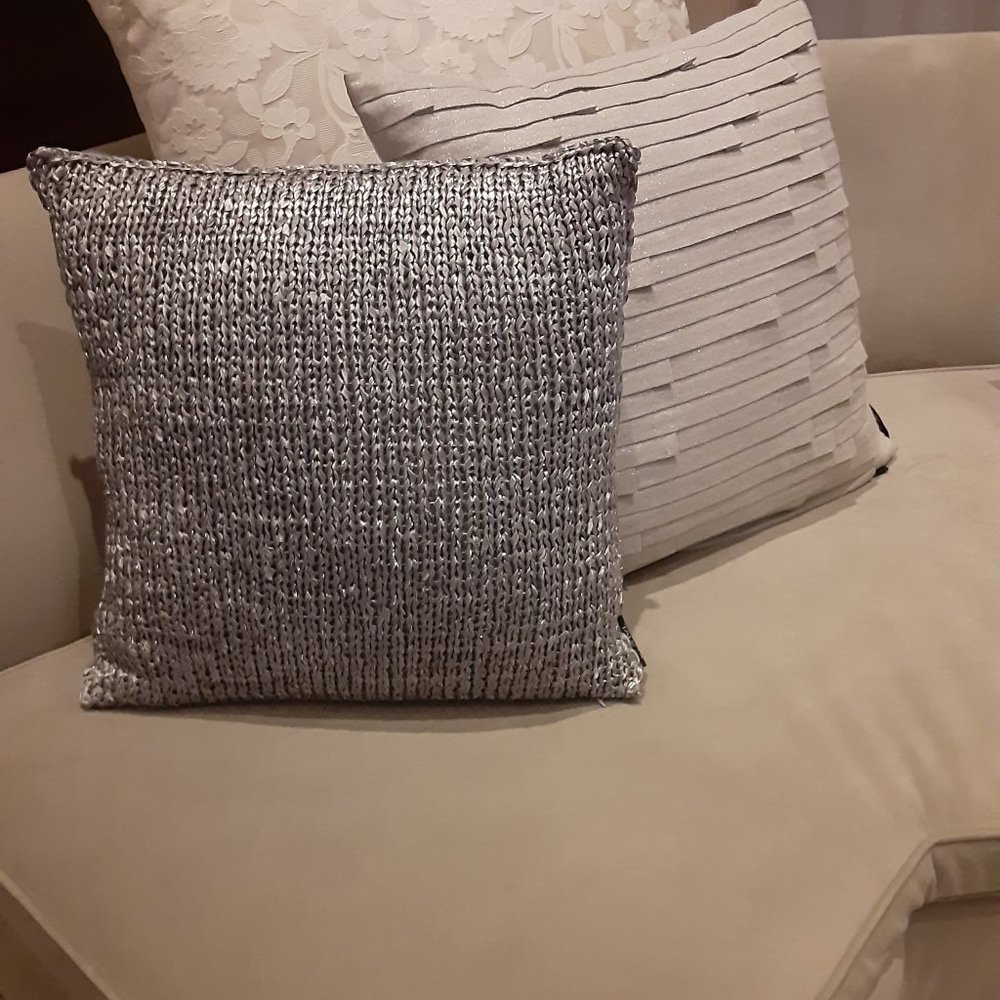 Tahari Silver / Grey Braided Decorative Pillow